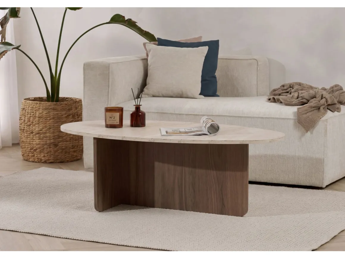 Table basse en bois "Orba" - 120 x 65 x 40 cm - Travertin