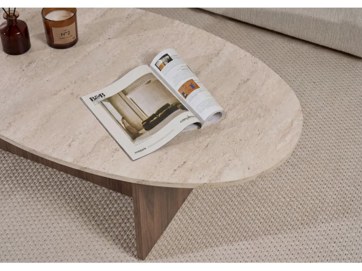 Table basse en bois "Orba" - 120 x 65 x 40 cm - Travertin