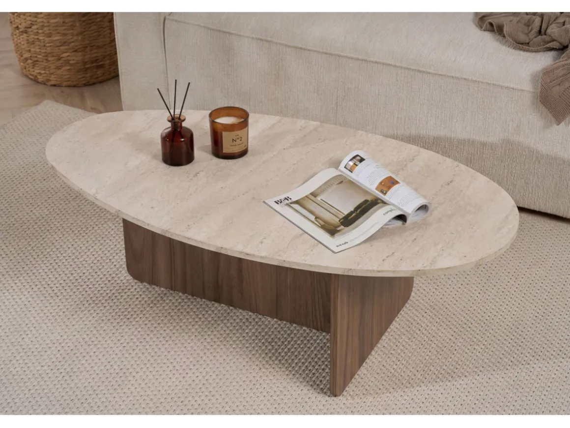 Table basse en bois "Orba" - 120 x 65 x 40 cm - Travertin