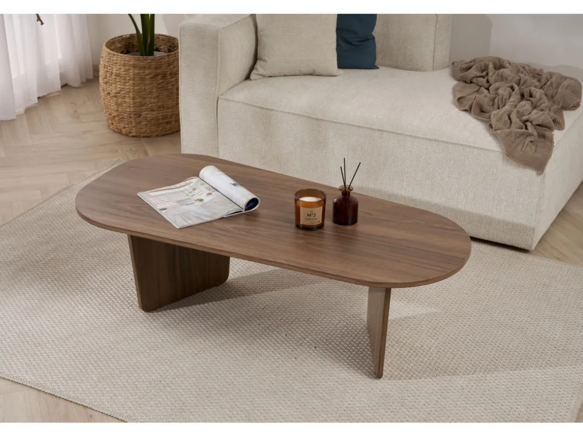 Table basse en bois "Ovalis" - 130 x 65 x 40 cm - Noyer