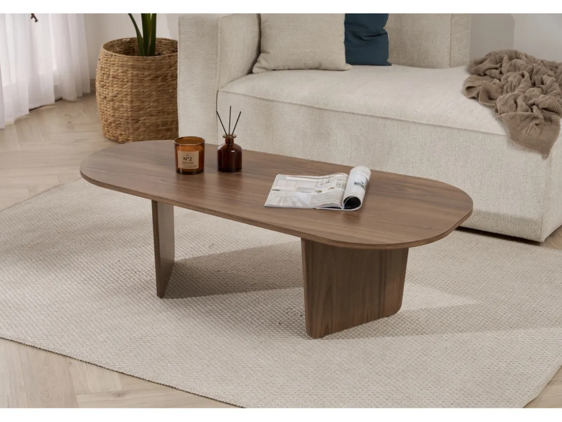 Table basse en bois "Ovalis" - 130 x 65 x 40 cm - Noyer
