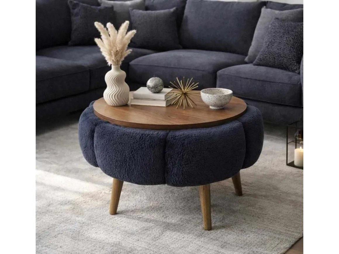 Table basse en bois "Papatya 60" - 60 x 60 x 44 cm - Gris anthracite