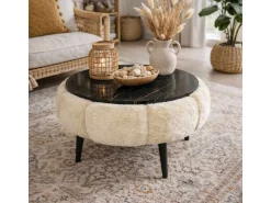 Table basse en bois "Papatya 60" - 60 x 60 x 44 cm - Crème