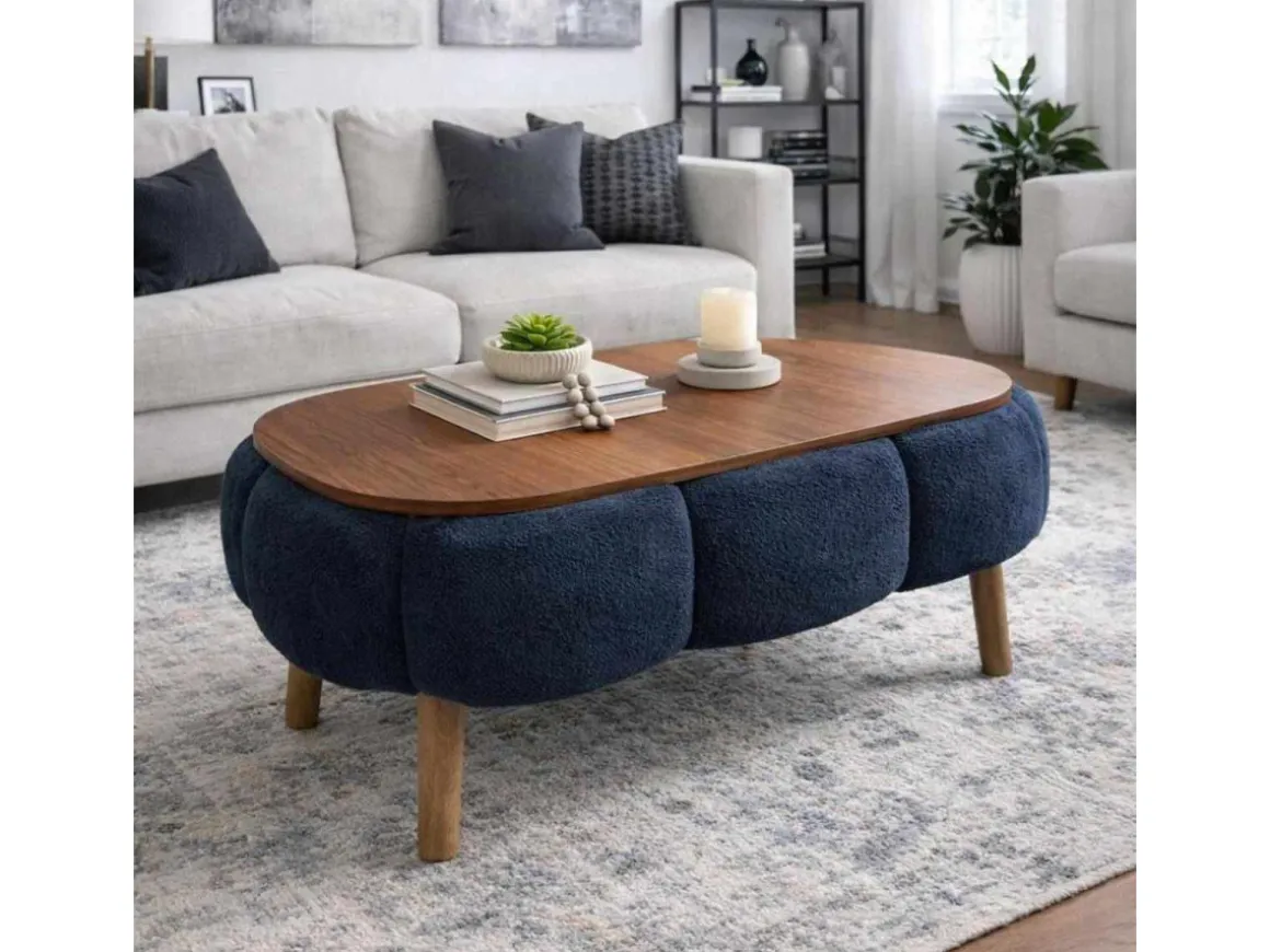 Table basse en bois "Papatya" - 98 x 68 x 45 cm - Gris anthracite
