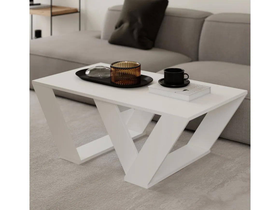 Table basse en bois "Pipra" - 110 x 60 x 40 cm - Blanc