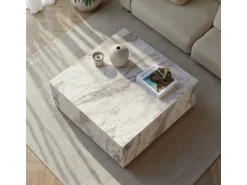 Table basse en bois "Prizma" - 90 x 90 x 35 cm - Marbre Freesia
