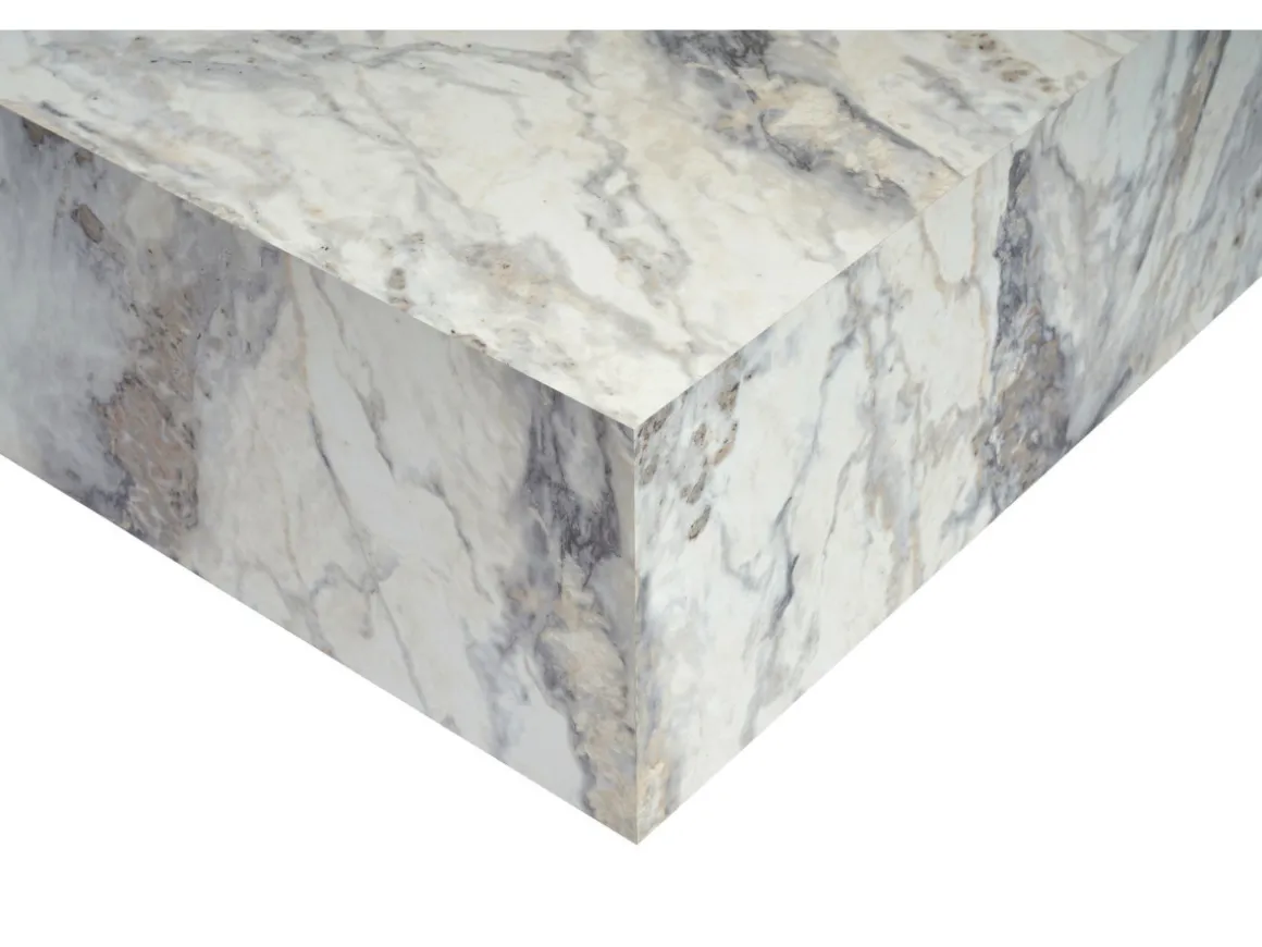 Table basse en bois "Prizma" - 90 x 90 x 35 cm - Marbre Freesia