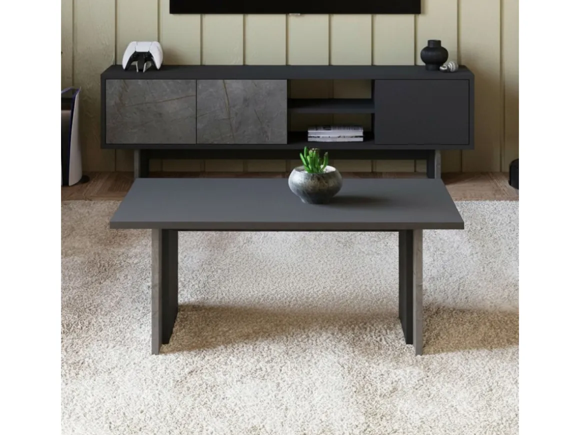 Table basse en bois "Ravello" - 90 x 50 x 40 cm - Gris anthracite marbré