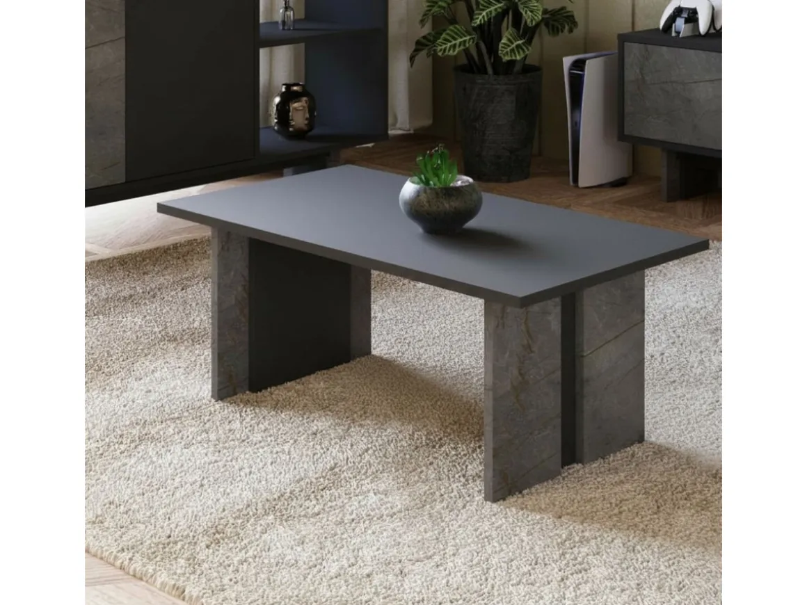 Table basse en bois "Ravello" - 90 x 50 x 40 cm - Gris anthracite marbré