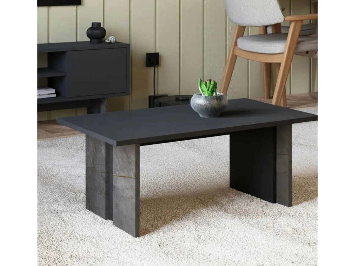 Table basse en bois "Ravello" - 90 x 50 x 40 cm - Gris anthracite marbré