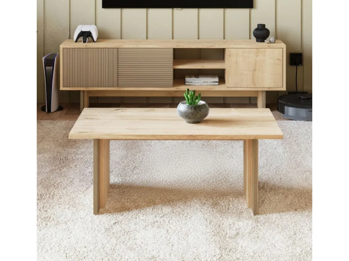 Table basse en bois "Ravello" - 90 x 50 x 40 cm - Beige