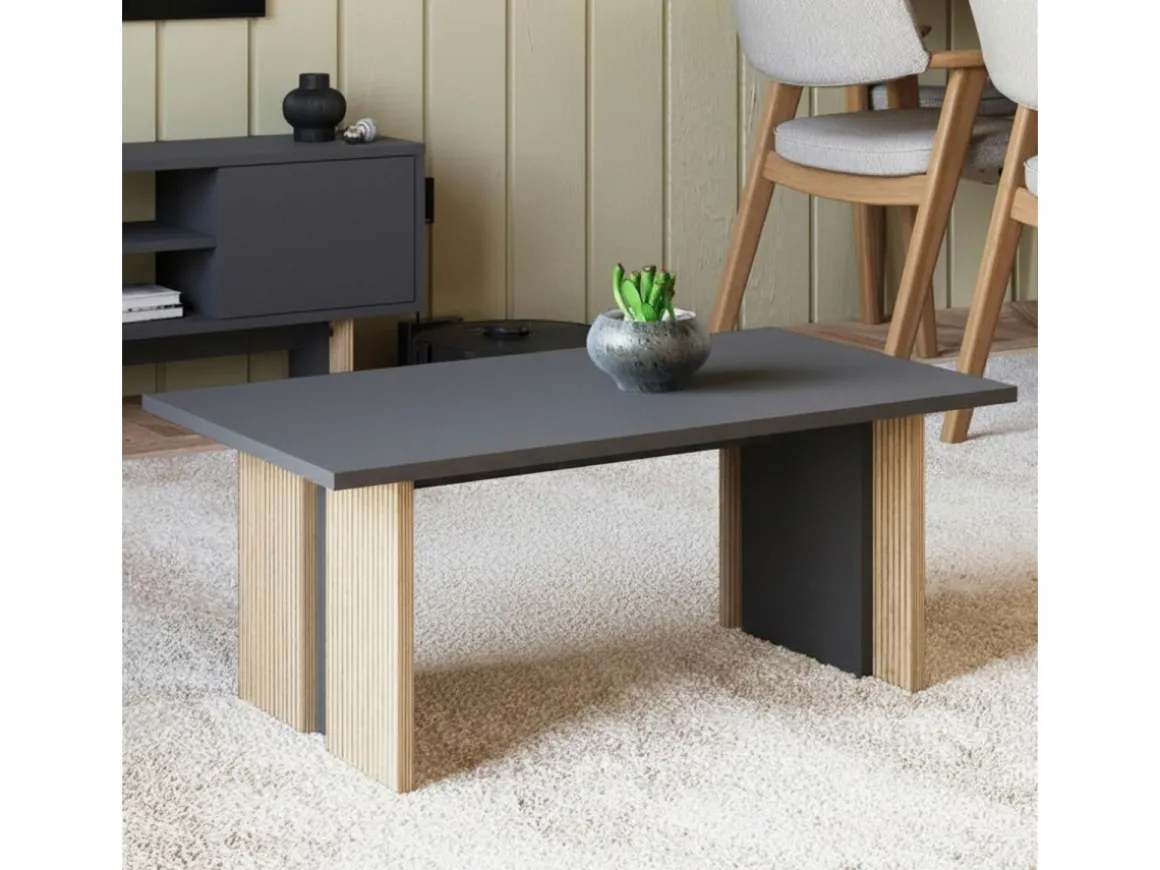 Table basse en bois "Ravello" - 90 x 50 x 40 cm - Gris anthracite