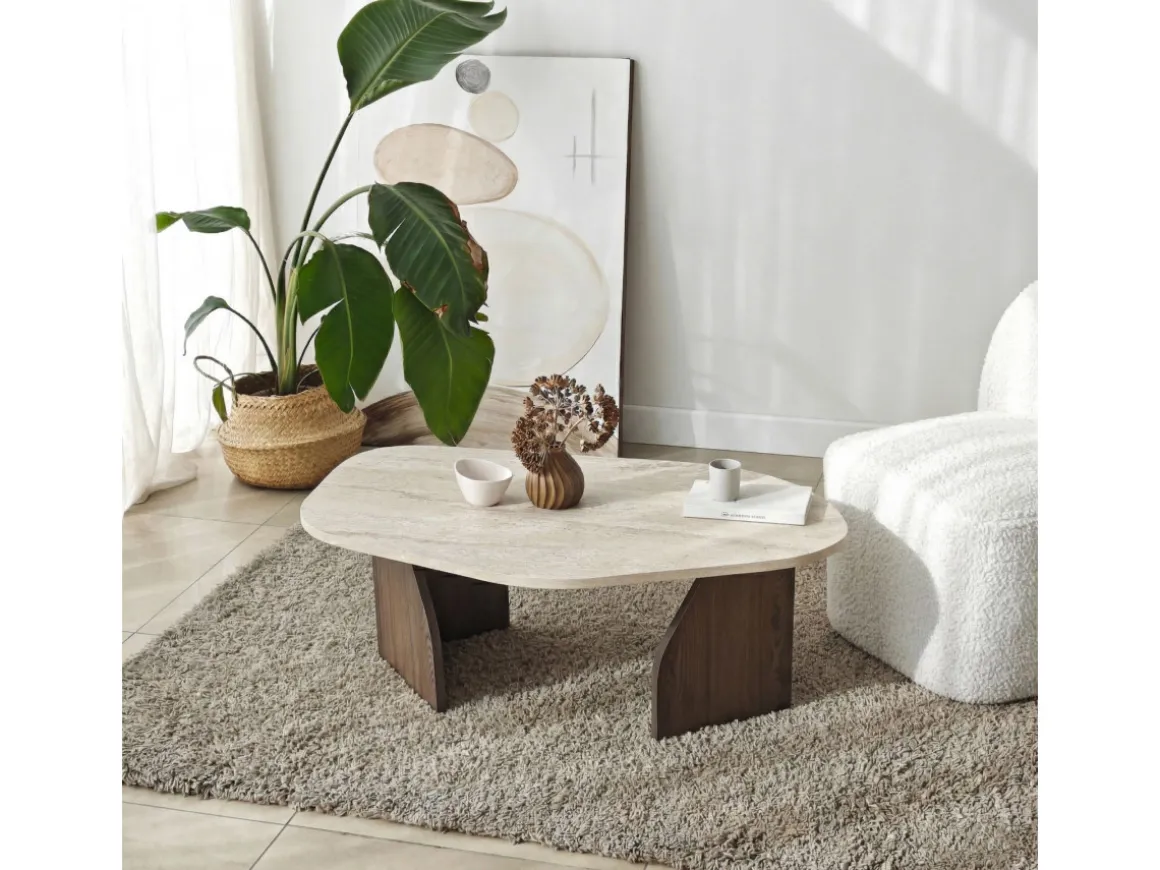 Table basse en bois "Rock" - 100 x 60 x 35 cm - Travertin