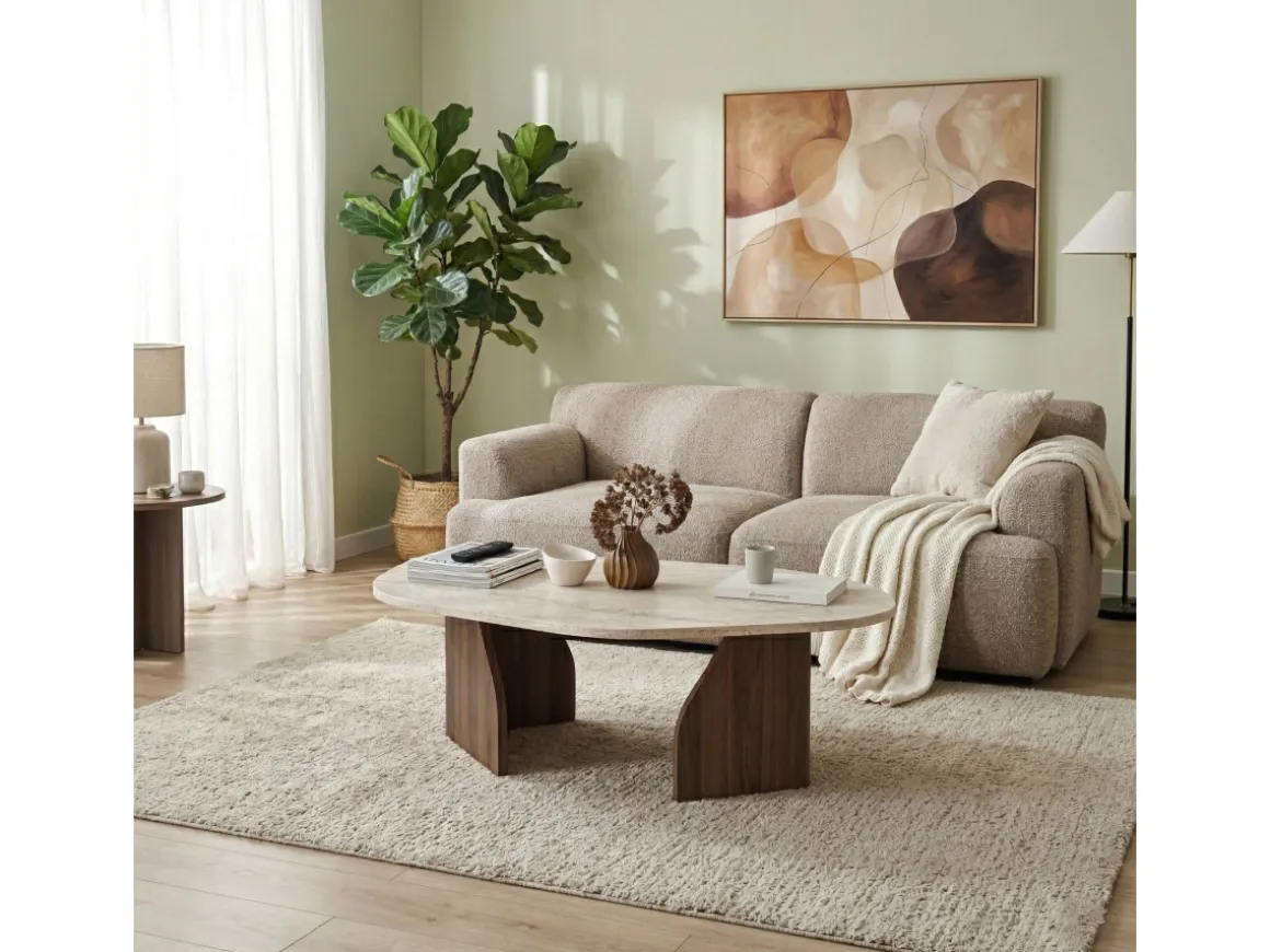 Table basse en bois "Rock" - 100 x 60 x 35 cm - Travertin