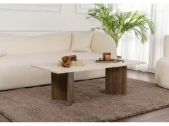 Table basse en bois "Sabin" - 119 x 60 x 40 cm - Travertin