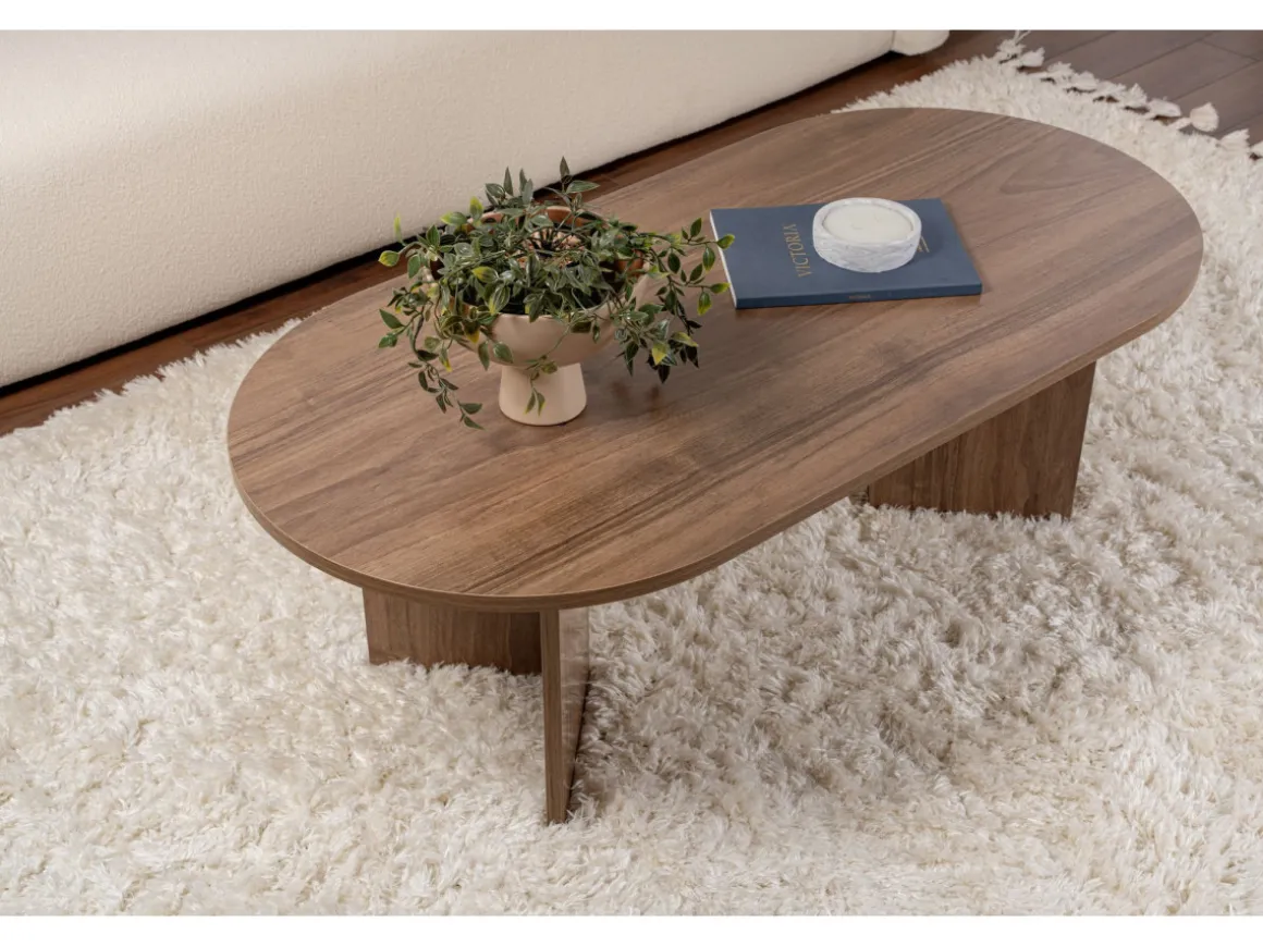 Table basse en bois "Sable" - 60 x 119 x 40 cm - Noyer