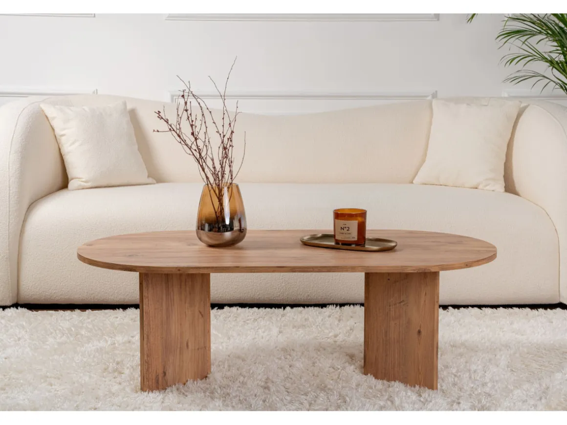 Table basse en bois "Sable" - 60 x 119 x 40 cm - Pin atlantique