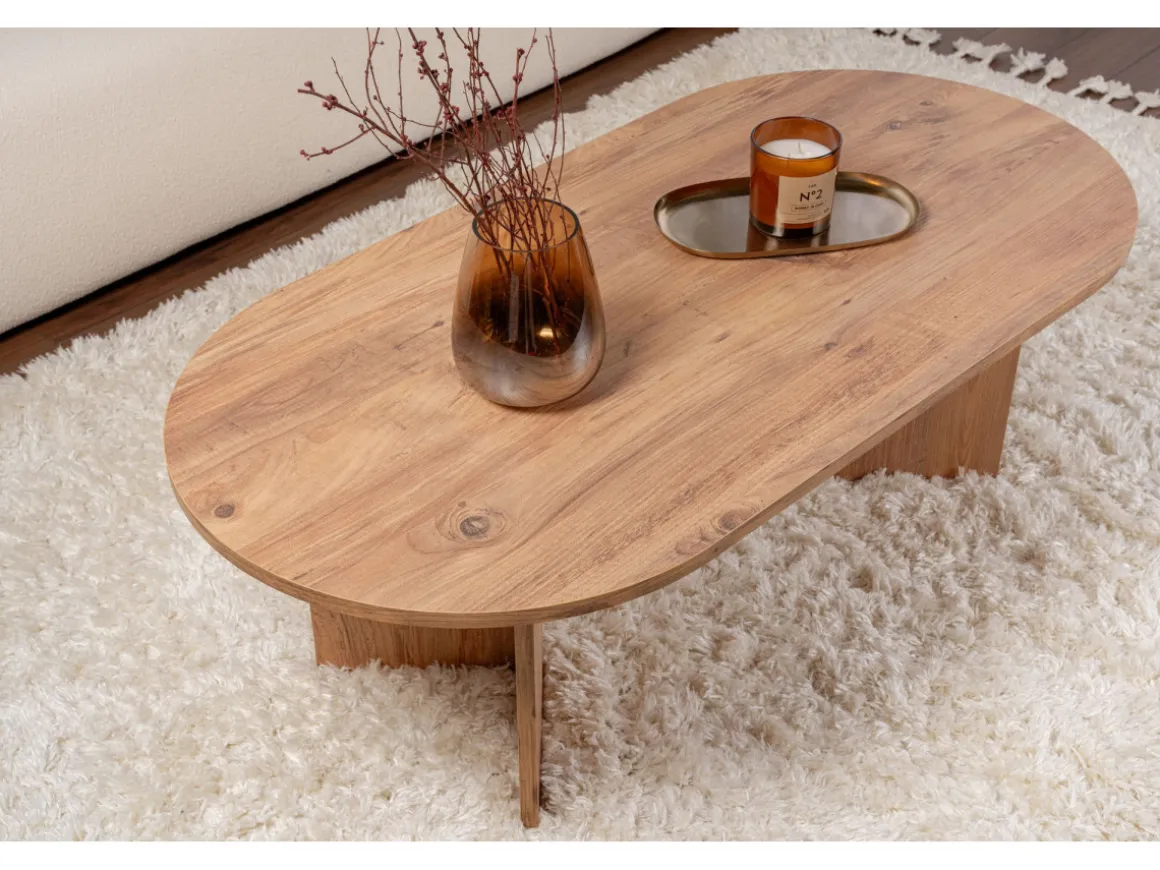 Table basse en bois "Sable" - 60 x 119 x 40 cm - Pin atlantique