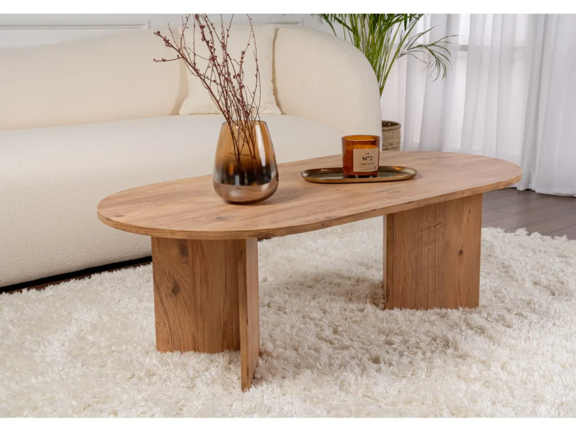 Table basse en bois "Sable" - 60 x 119 x 40 cm - Pin atlantique