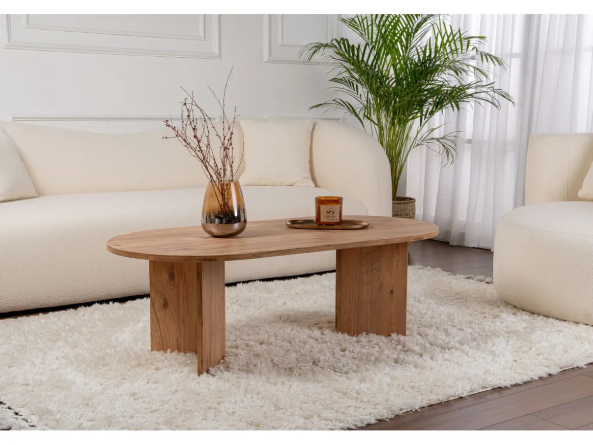 Table basse en bois "Sable" - 60 x 119 x 40 cm - Pin atlantique