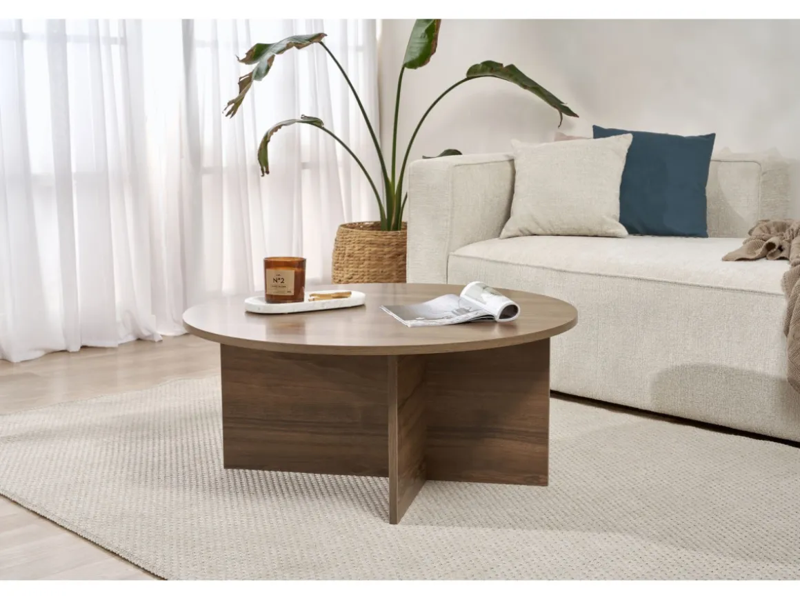 Table basse en bois "Soleil" - 90 x 90 x 40 cm - Noyer