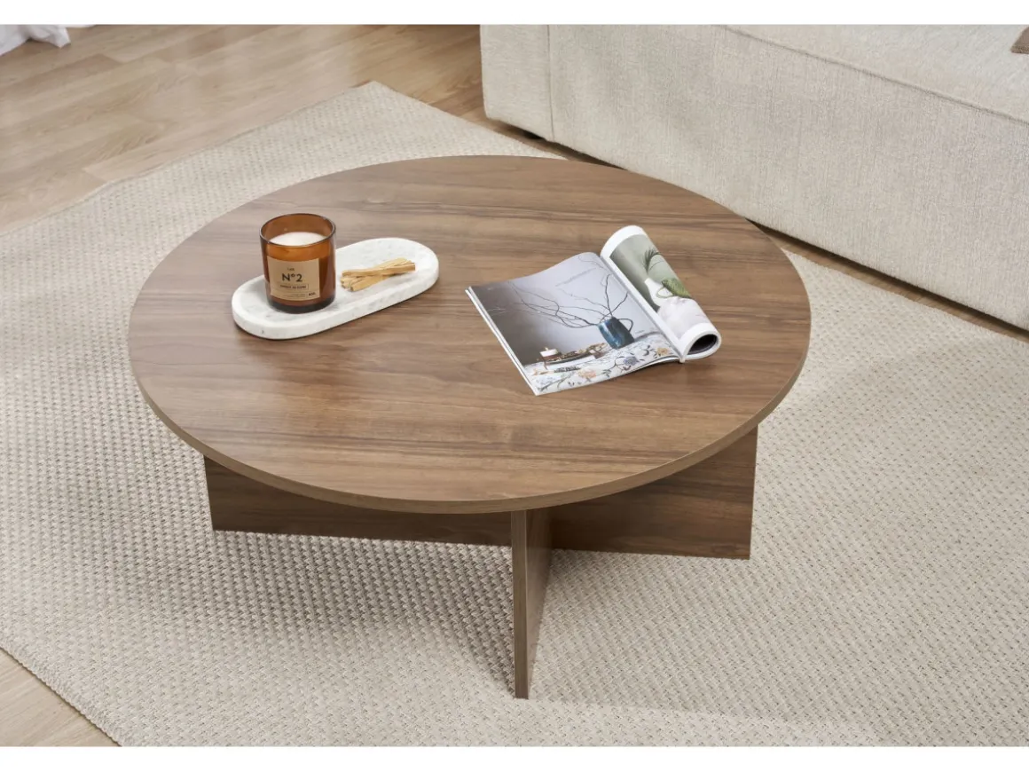 Table basse en bois "Soleil" - 90 x 90 x 40 cm - Noyer