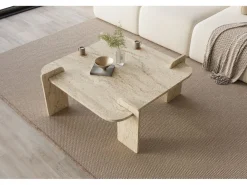 Table basse en bois "Woog" 90 x 90 x 35 cm - Travertin