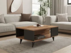 Table basse en bois "Yuka" - 90 x 60 x 39 cm - Noyer, Noir