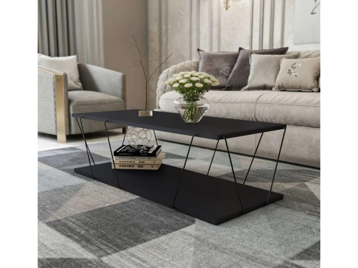Table basse en bois "Zisino" - 120 x 50 x 30 cm - Gris anthracite
