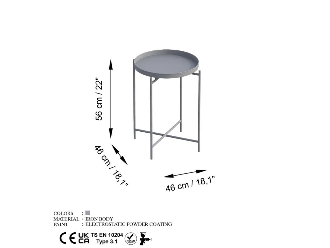 Table basse en métal "Sheby" 46 x 46 x 56 cm - Gris