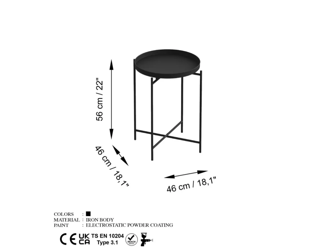 Table basse en métal "Sheby" 46 x 46 x 56 cm - Noir