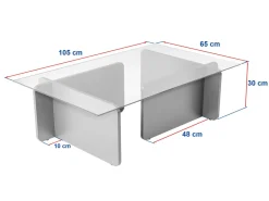 Table basse en verre "Flavio" 105 x 65 x 30 cm - Bois blanc