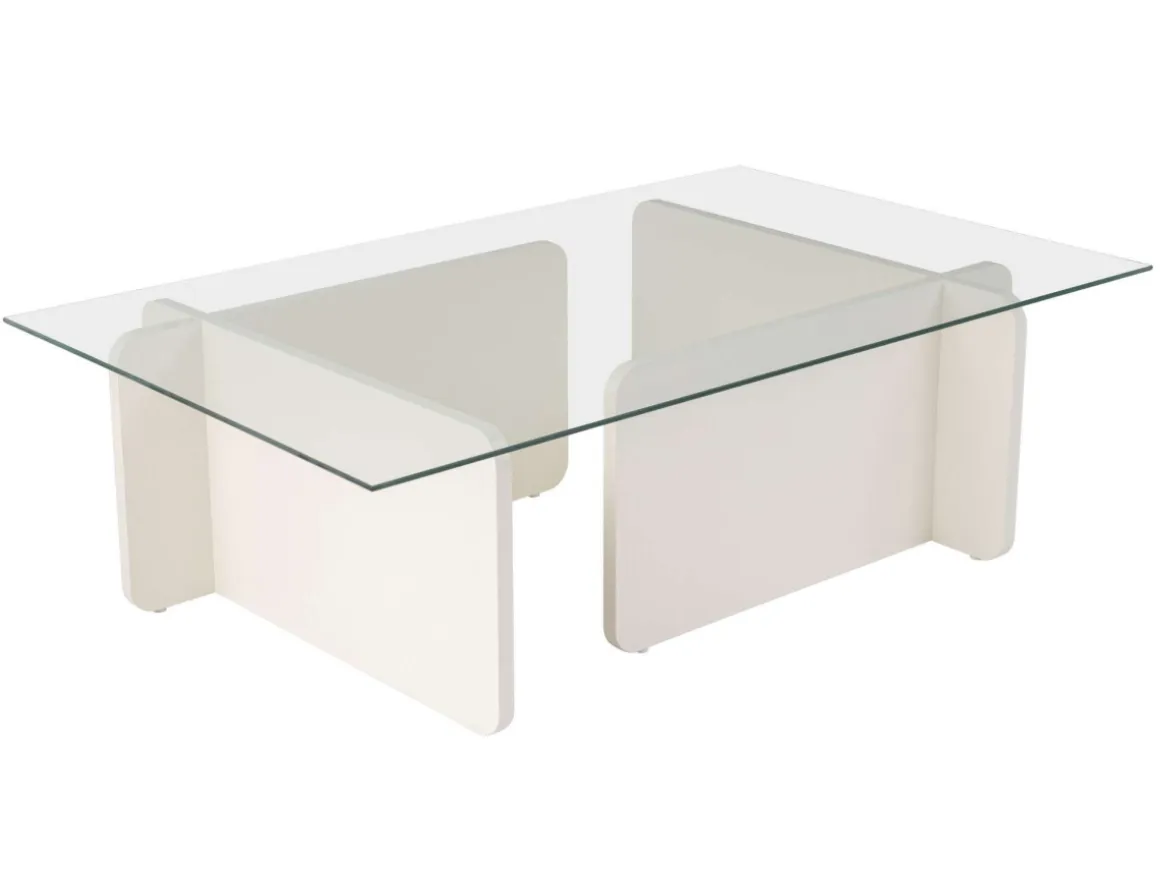 Table basse en verre "Flavio" 105 x 65 x 30 cm - Bois blanc