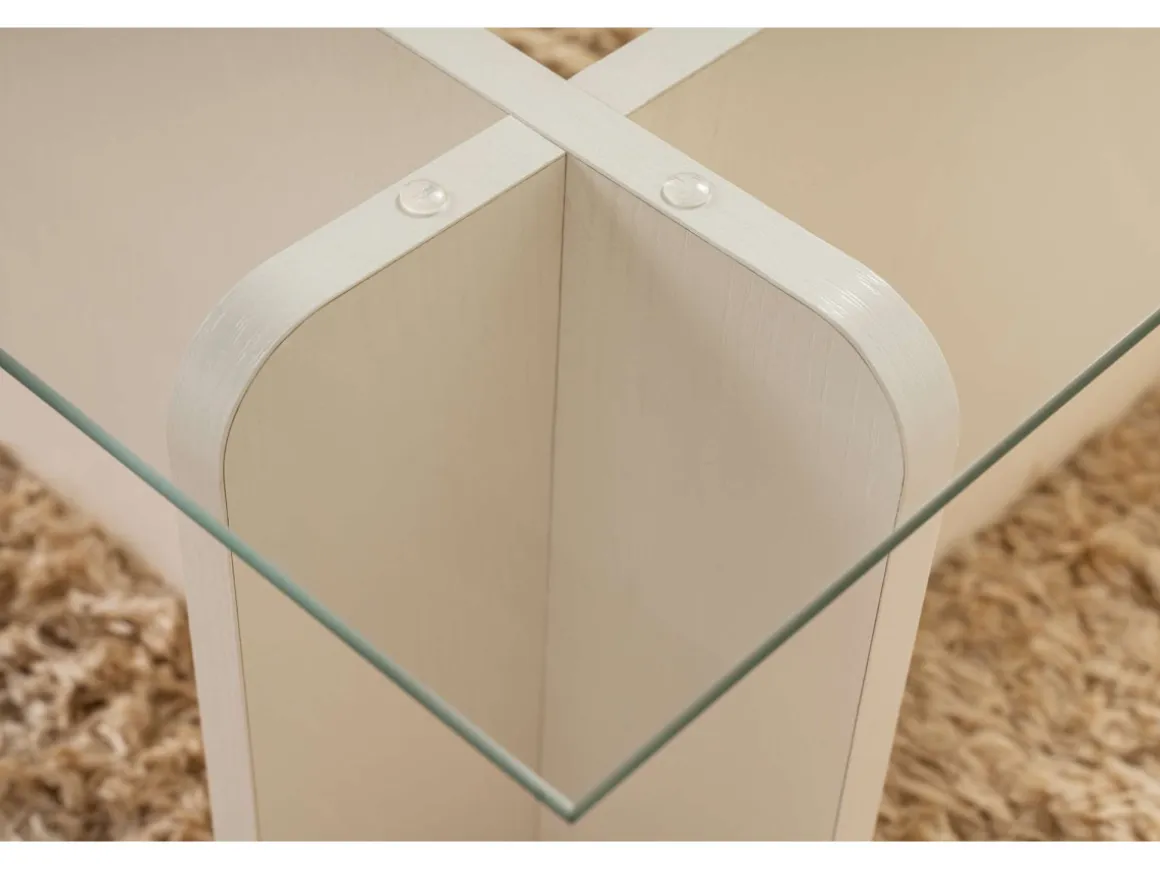 Table basse en verre "Flavio" 105 x 65 x 30 cm - Bois blanc