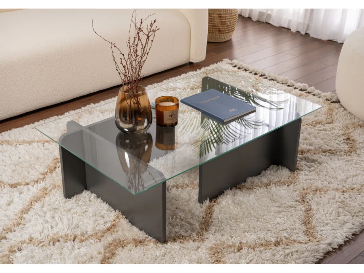 Table basse en verre "Flavio" 105 x 65 x 30 cm - Anthracite