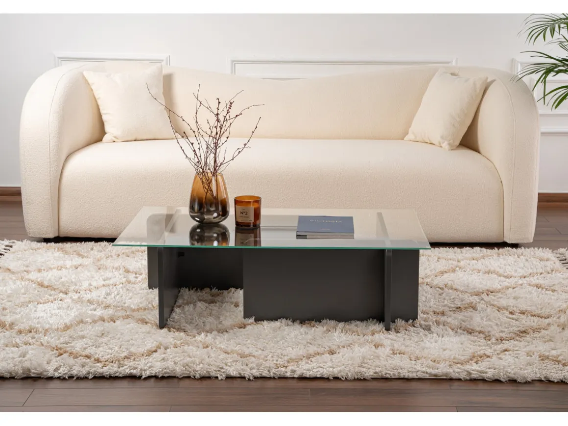 Table basse en verre "Flavio" 105 x 65 x 30 cm - Anthracite