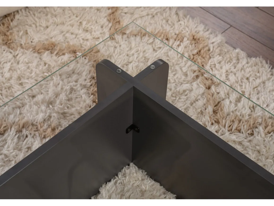 Table basse en verre "Flavio" 105 x 65 x 30 cm - Anthracite