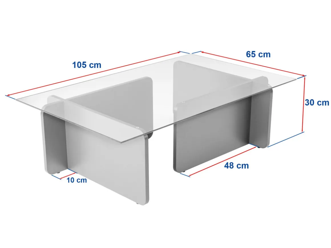 Table basse en verre "Flavio" 105 x 65 x 30 cm - Gris