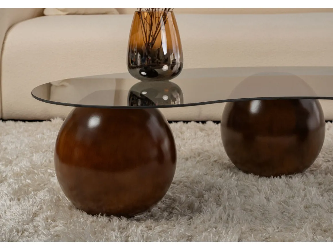 Table basse en verre "Sphere" - 120 x 70 x 30 cm - Marron