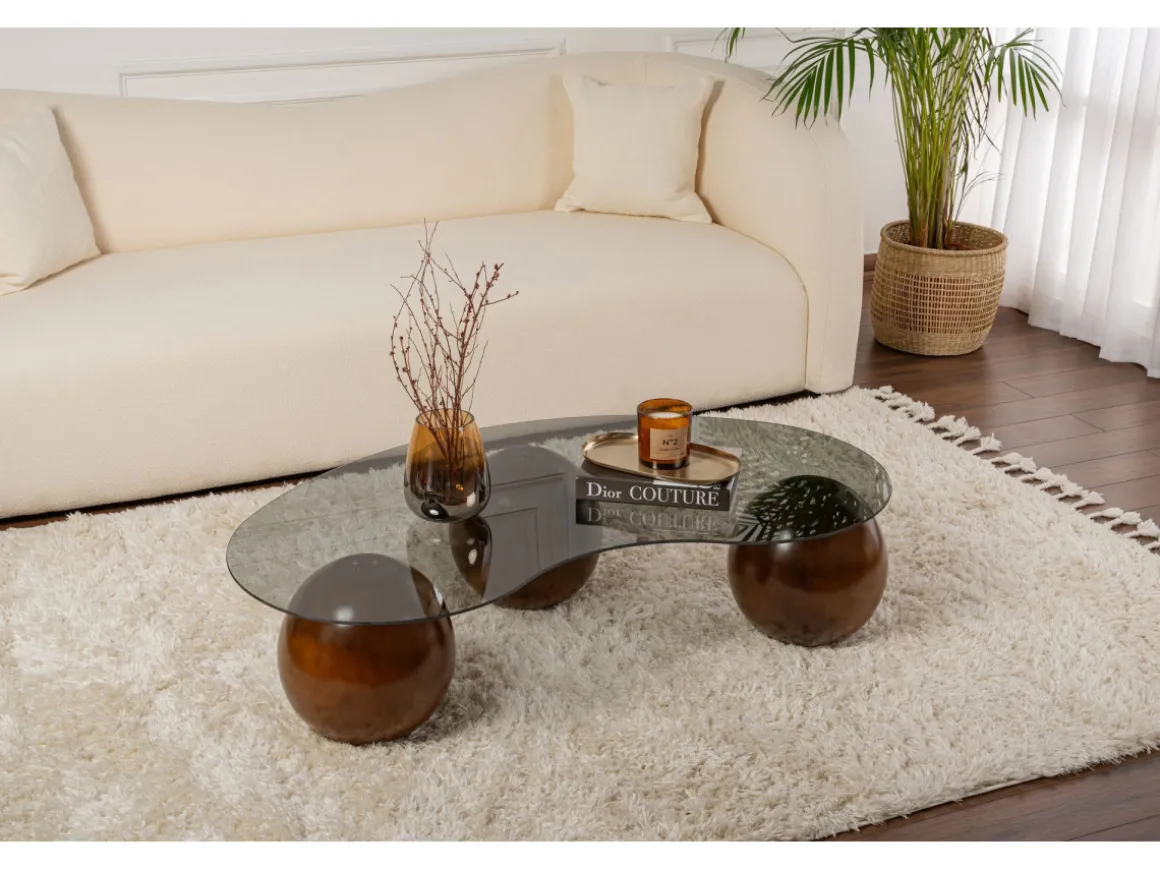 Table basse en verre "Sphere" - 120 x 70 x 30 cm - Marron