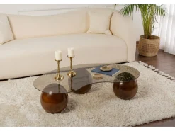 Table basse en verre "Sphere" - 120 x 70 x 30 cm - Marron