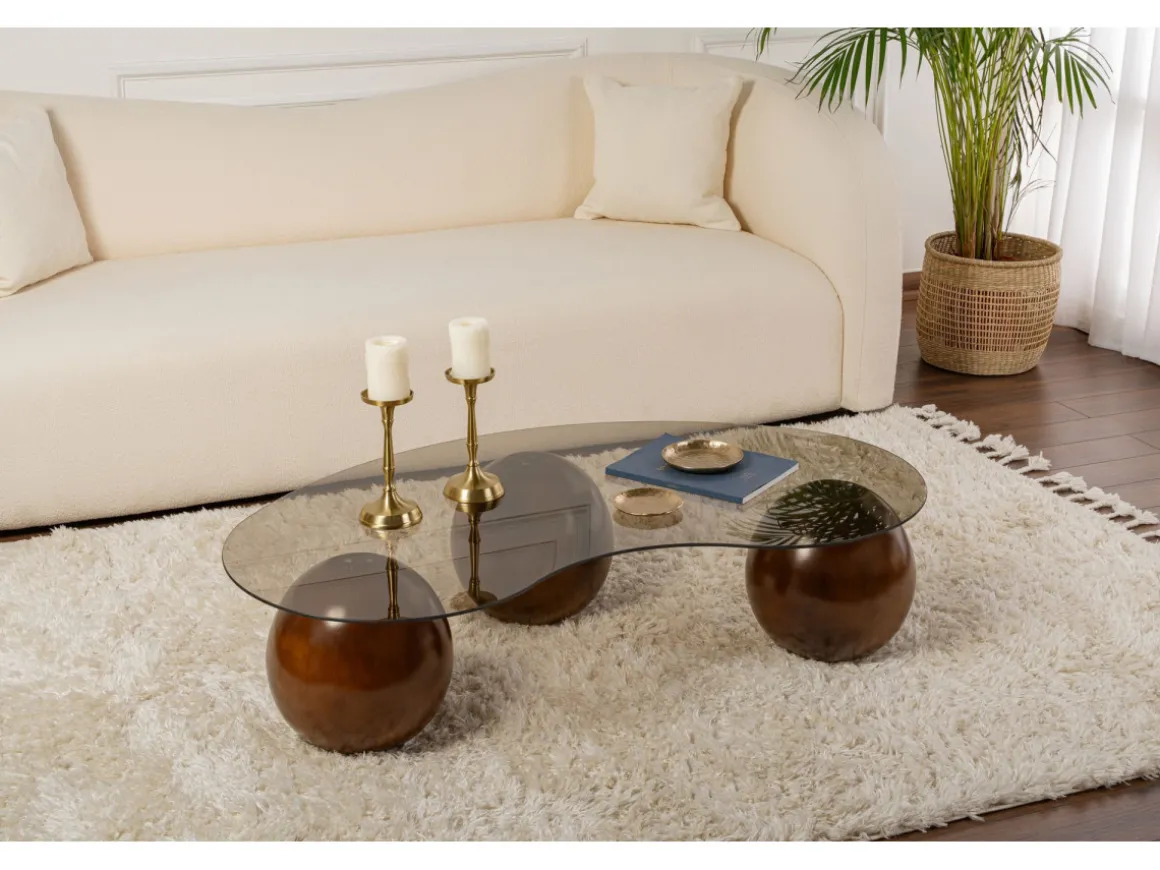 Table basse en verre "Sphere" - 120 x 70 x 30 cm - Marron