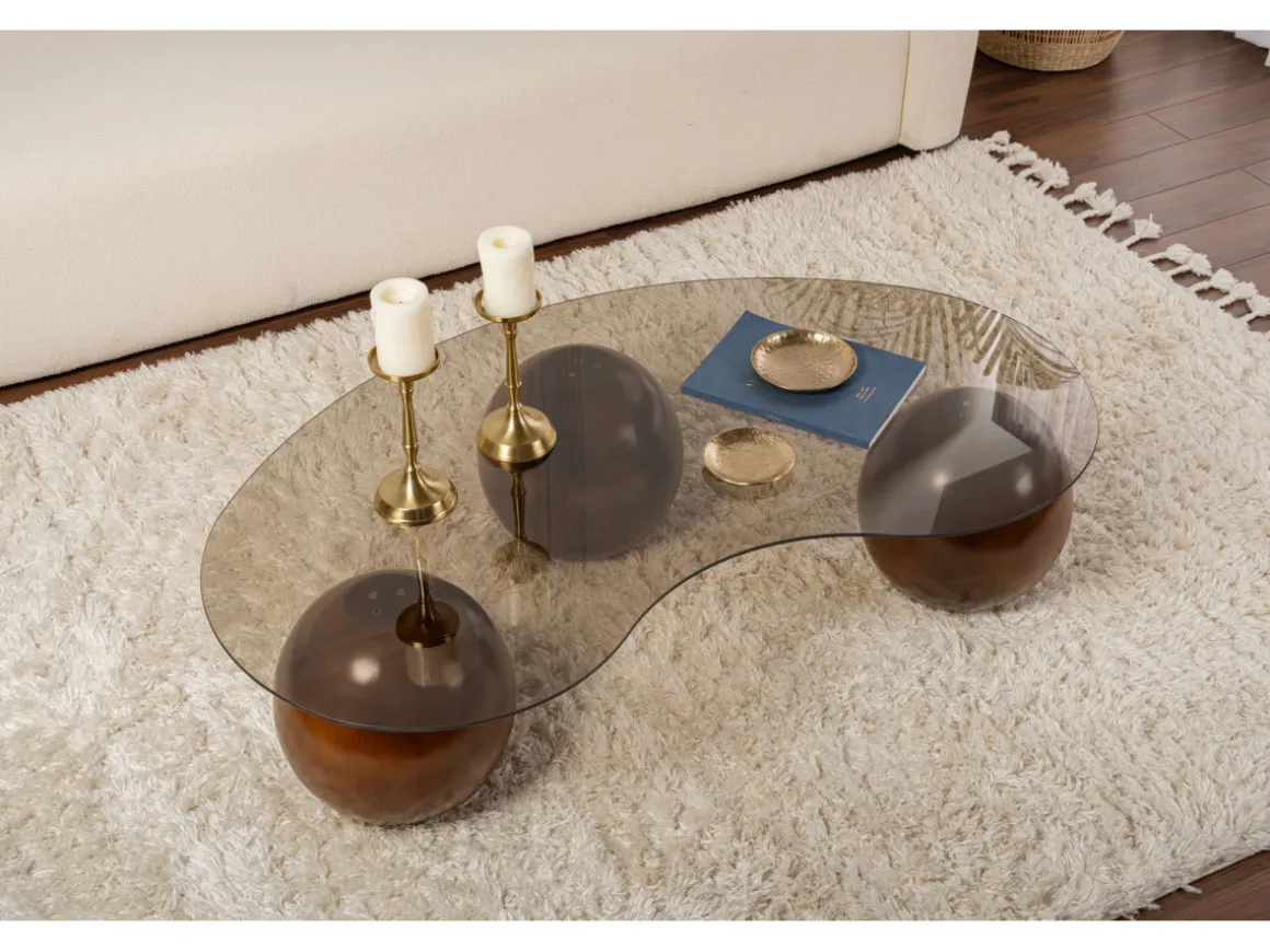 Table basse en verre "Sphere" - 120 x 70 x 30 cm - Marron