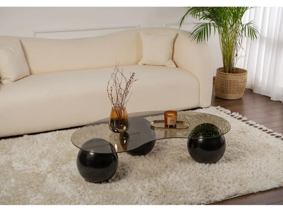 Table basse en verre "Sphere" - 120 x 70 x 30 cm - Noir