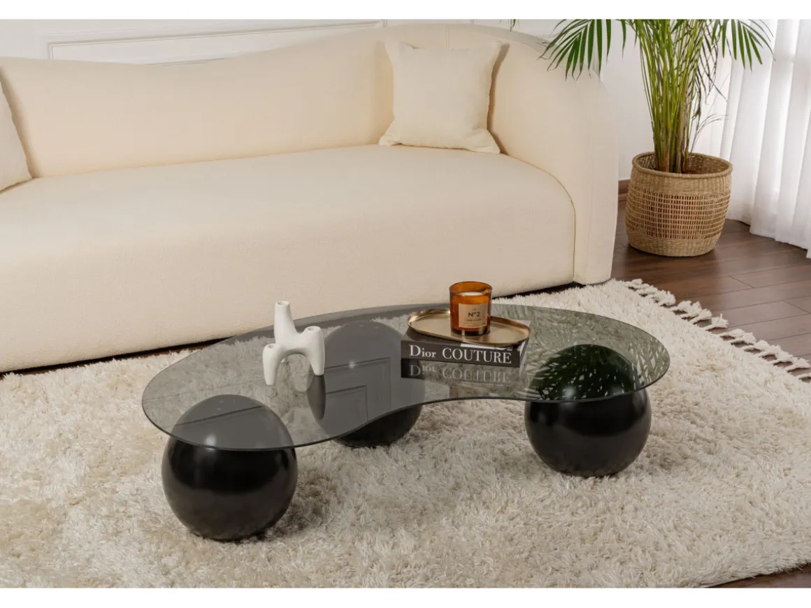 Table basse en verre "Sphere" - 120 x 70 x 30 cm - Noir
