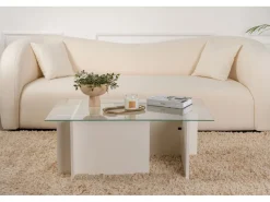Table basse en verre "Vetrino" 105 x 65 x 40 cm - Bois blanc