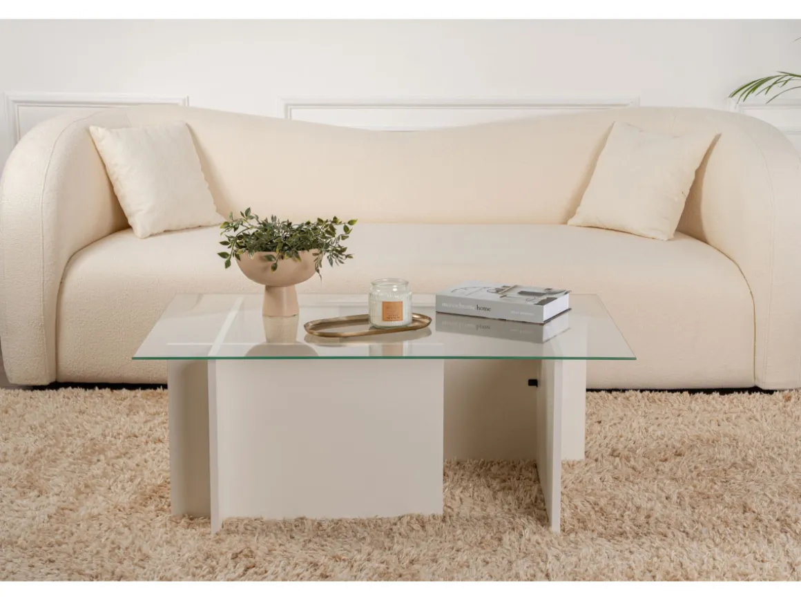 Table basse en verre "Vetrino" 105 x 65 x 40 cm - Bois blanc