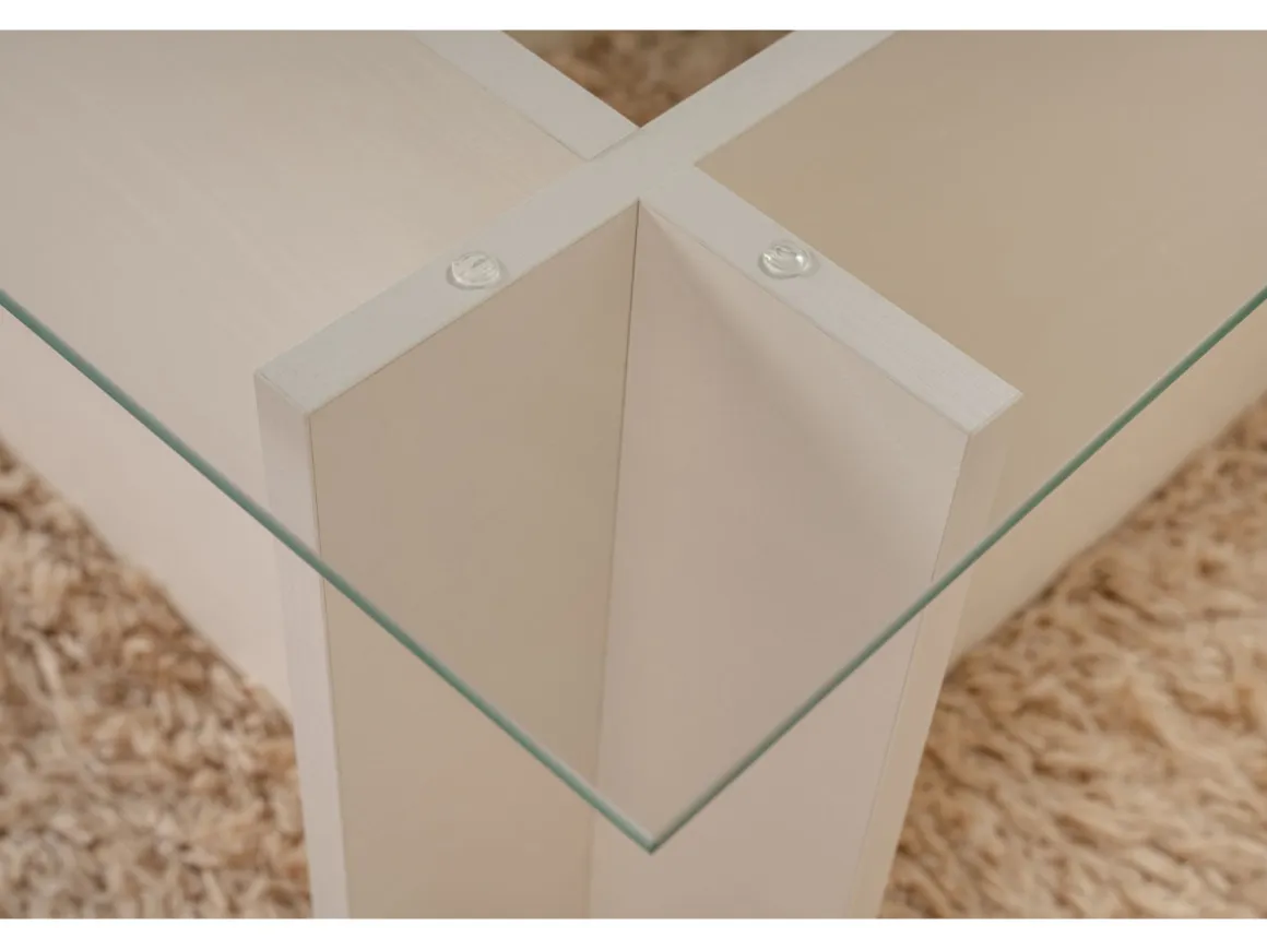 Table basse en verre "Vetrino" 105 x 65 x 40 cm - Bois blanc