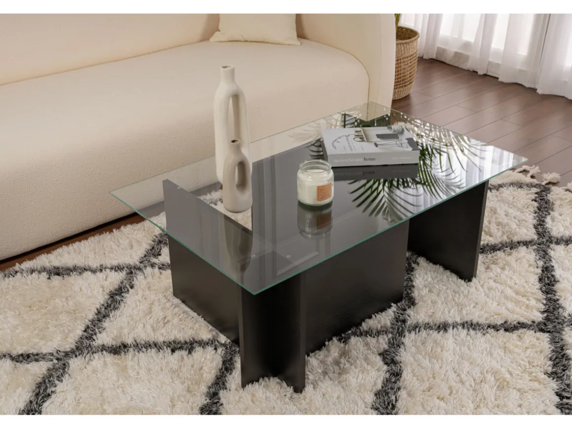 Table basse en verre "Vetrino" 105 x 65 x 40 cm - Bois Noir