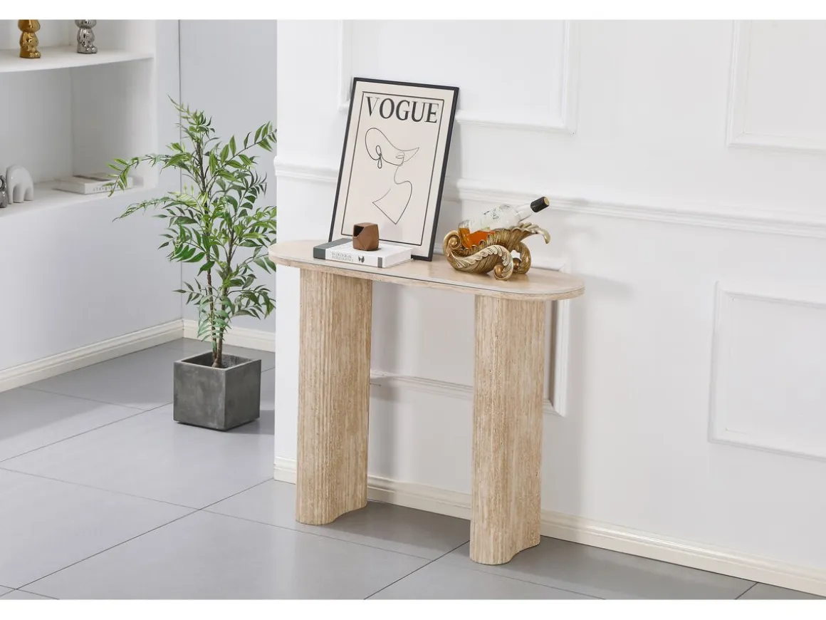 Table console travertin en céramique "Alba" - 100 x 30 x 80 cm - Marron